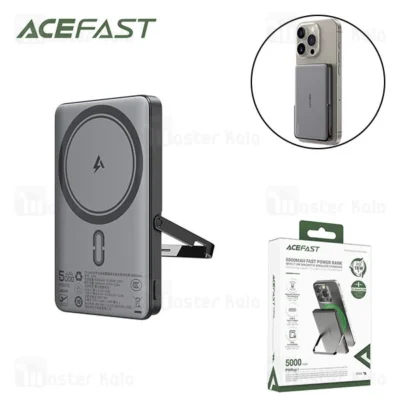 پاوربانک وایرلس فوق نازک 5000 مگ سیف ایس فست ACEFAST M16 توان 18 وات دارای استند