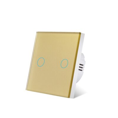 کلید دو پل هوشمند لمسی TUYA طلایی با قابلیت کنترل از طریق WiFi و RF
