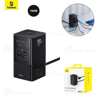 چند راهی برق و شارژر بیسوس Baseus CCGAN100-S3ACJ Powercombo Tower GaN E0002360A113 دارای 4 پورت