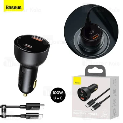 شارژر فندکی فست شارژ بیسوس Baseus Superme Digital Display CCZX-100C TZCCZX-01 توان 100 وات با کابل