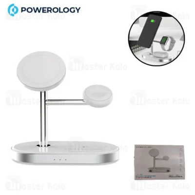 استند و شارژر وایرلس مگ سیف پاورولوژی Powerology 3 in 1 MFi Charging Dock P31MFCHWH