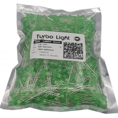 LED اوال 5mm سبز مرغوب تایوانی مارک Turbo Light بسته 1000 تایی