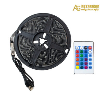 LED نواری RGB درشت 5050 با کنترلر و ورودی USB ضد آب رول 5متری
