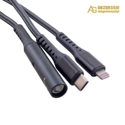 کابل شارژ کنفی چندکاره USB به Micro-usb/Lightning و فندک الکترونیکی المنتی طول 1m